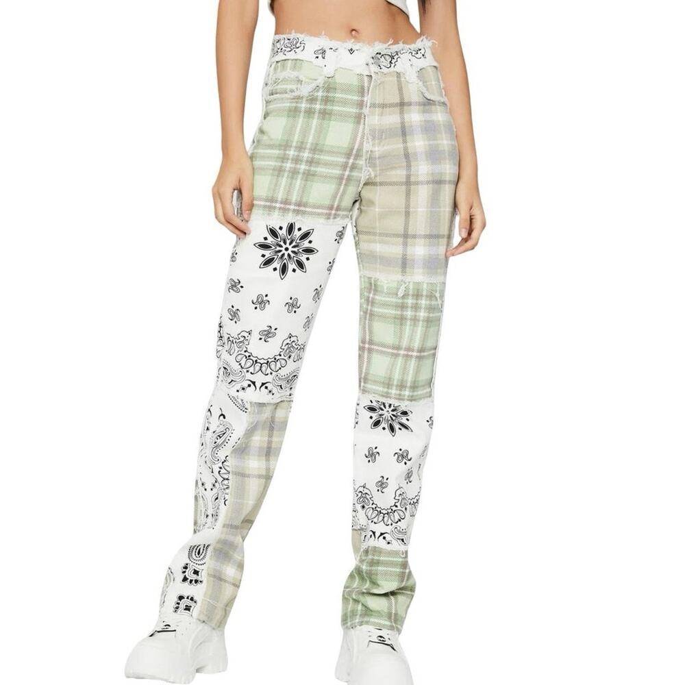 Jaded London Women’s Patchwork Bandanna Boyfriend Jeans Size 26